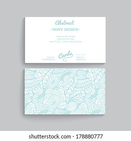 Vector simple  business card template with decorative ornament, original design, wave decoration, minimalistic design, seamless pattern is masked and complete. Design your own card, corporate identity