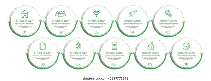 Vector simple Business Infographic design 
template with color lines, icons, numbers and 
8 options or steps. Can be used for process diagrams, 
presentations, workflow layouts, banners, flowcharts,