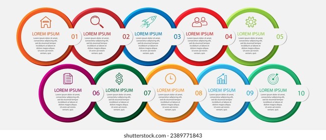 Vector simple Business Infographic design 
template with color lines, icons, numbers and 
8 options or steps. Can be used for process diagrams, 
presentations, workflow layouts, banners, flowcharts,