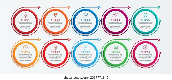Vector simple Business Infographic design 
template with color lines, icons, numbers and 
8 options or steps. Can be used for process diagrams, 
presentations, workflow layouts, banners, flowcharts,