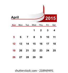 Vector simple calendar 2015 year april month.