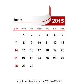 Vector simple calendar 2015 year june month.