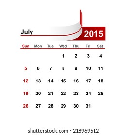 Vector simple calendar 2015 year july month.