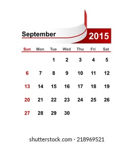 Vector simple calendar 2015 year september month.