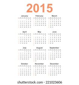 Vector simple calendar 2015 year.