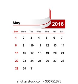 Vector simple calendar 2016 year may month.
