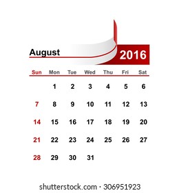 Vector simple calendar 2016 year august month.