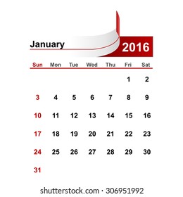 Vector simple calendar 2016 year january month.