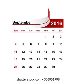 Vector simple calendar 2016 year September month.