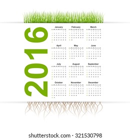 Vector simple calendar 2016 year. Grass style. 

