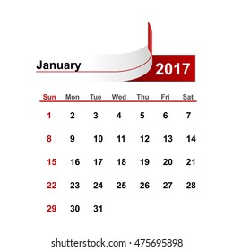 Vector simple calendar 2017 year january month.