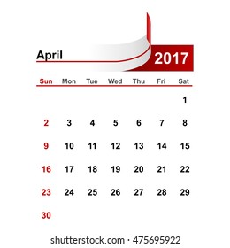 Vector simple calendar 2017 year april month.