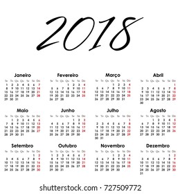 Vector simple calendar 2018 on french language. Week starts from Sunday