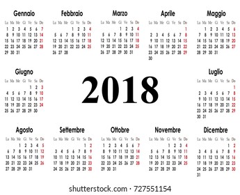 Vector simple calendar 2018 on italian language. Week starts from Monday