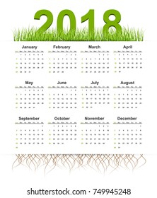 Vector simple calendar 2018 year. Grass style