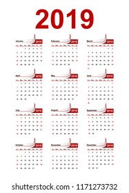 Vector simple calendar 2019 year.