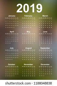 Vector simple calendar 2019 year.
