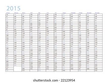 A vector of a simple calendar of the year 2015