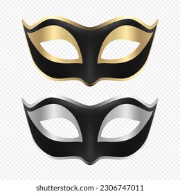 Vector Simple Carnival Vintage Mask Set Closeup. Masks for Carnival, Party, Masquerade Closeup Isolated. Design Template for Carnival, Party, Stranger Concept. Front View