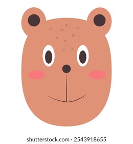 Vetor de um rosto de urso de desenho animado simples com um sorriso amigável.