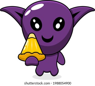 vector simple cartoon character purple goblin holding pineapple triangle