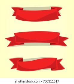 Vector Simple Cartoon Flag Banner Ribbon Template In Casual Red Collection Set