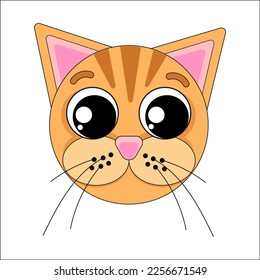 Vector simple cat. Animals. The muzzle of a cat. Decor element. Ginger. Pets. Eyes. Mustache. Cartoon character. Zoo.
