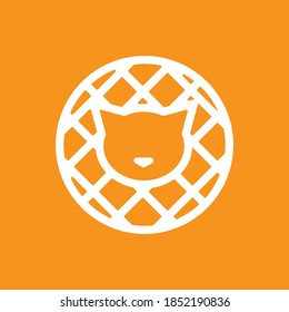 vector simple cat in waffle line icon