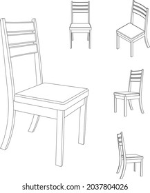Vector simple chair with different views outline illustration