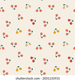 Vector simple cherry seamless pattern in light delicate colors. Fruit repeat texture for lingerie. Cherry fabric design.