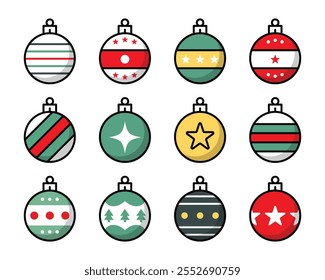 Vector Simple Christmas Ball Icon Set. Christmas Ball Icons