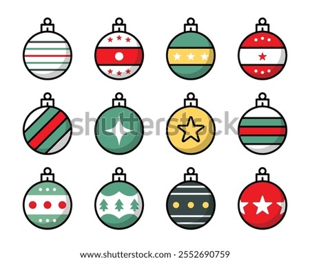 Vector Simple Christmas Ball Icon Set. Christmas Ball Icons