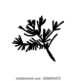 Vector Simple Christmas plant in doodle style with black line on white background.Floral,winter,botanical,mininmalist hand drawn illustration.Design for stickers,packaging,web,printing,posters. 