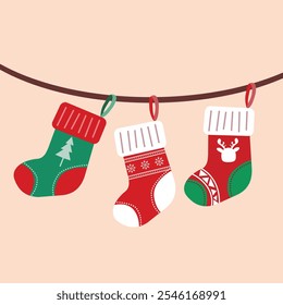 vector simple christmas socks ornaments with motifs