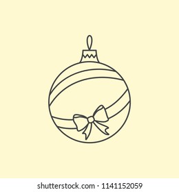 Vector simple Christmas tree ball with ribbon and bow. Line art design