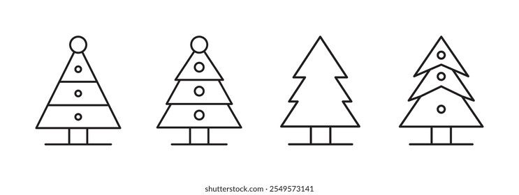 Vector Simple Christmas Tree Outline Icon Set