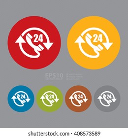Vector : Simple Circle 24 Hours Call Center Service Infographics Flat Icon, Sign
