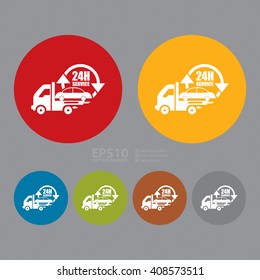 Vector : Simple Circle 24H Tow Car Service Infographics Flat Icon, Sign 