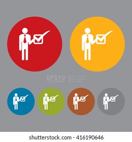 Vector : Simple Circle Businessman Hold Check Mark Infographics Flat Icon, Sign