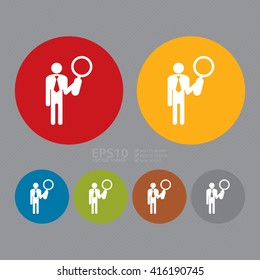 Vector : Simple Circle Businessman Hold Magnifying Glass Infographics Flat Icon, Sign