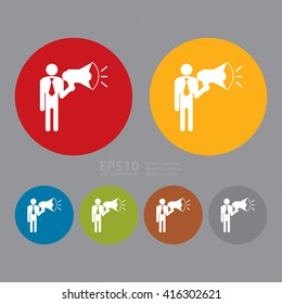 Vector : Simple Circle Businessman With Megaphone, Speakerphone Infographics Flat Icon, Sign