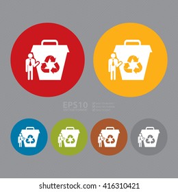 Vector : Simple Circle Businessman With Recycle Bin Infographics Flat Icon, Sign