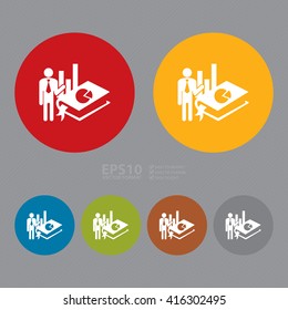 Vector : Simple Circle Businessman With Statistics Report Infographics Flat Icon, Sign