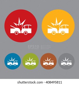 Vector : Simple Circle Car Crash Infographics Flat Icon, Sign