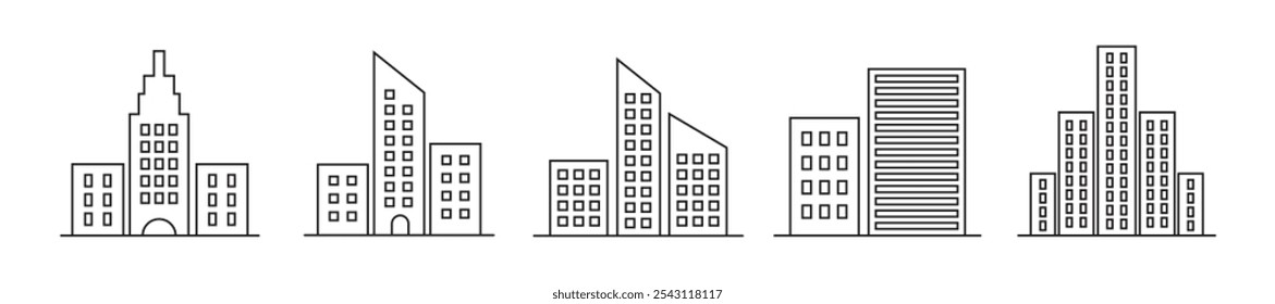 Icono de silueta de ciudad simple de Vector en estilo de contorno