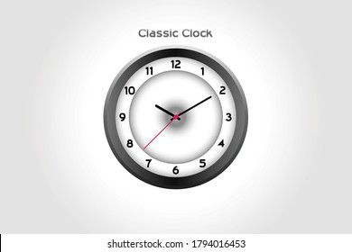 Vector simple classic black and white round wall clock isolated on white