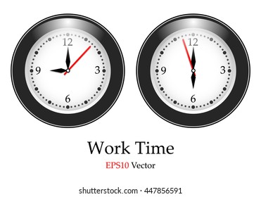 Vector simple classic black and white round wall clock isolated over white. Eps10