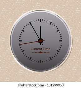Vector simple classic gray round wall clock isolated on paper background