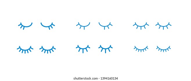 Vector simple closed eyes icon set. Flat design girl blue eyelashes on white background. 