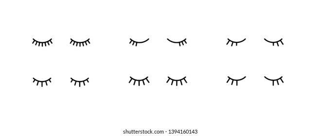 Vector simple closed eyes icon set. Flat symbol design girl black eyelash on white background. 